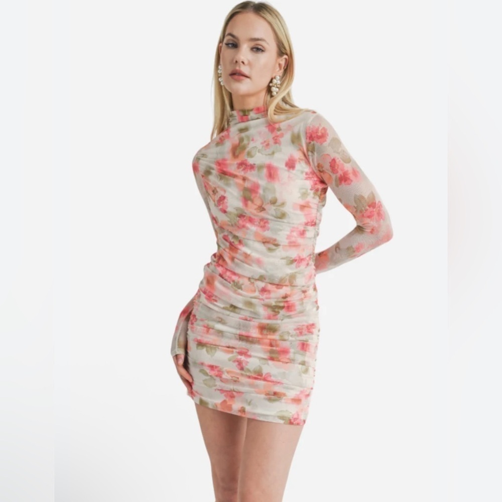 NWT Sage The Label Divine Feminine Ruched Floral Mini Dress Size Large
